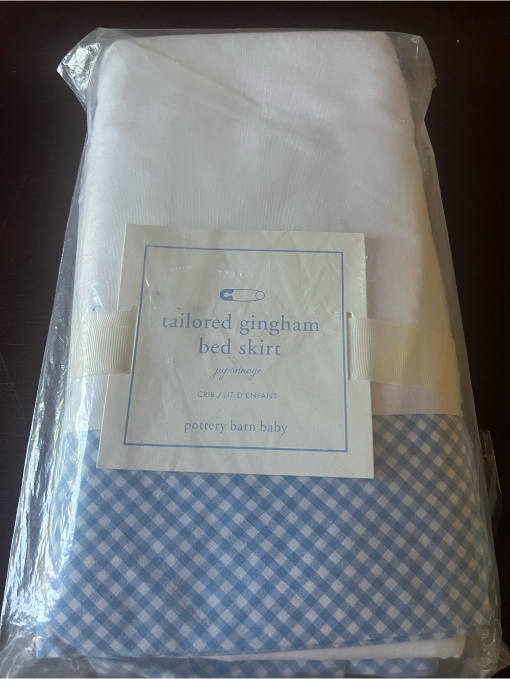 Pottery Barn Kids White & Blue Gingham Crib Bed Skirt